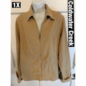 Coldwater Creek Plus Sz Tan Suede Like Zip Up Jacket ot Top